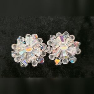 Vintage Estate Aurora Borealis clear Crystal Round Buttons